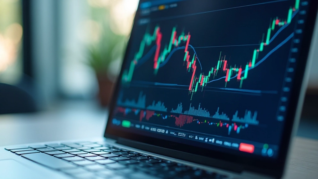 Wykresy finansowe wyświetlane na monitorze komputera z przyciskami transakcji