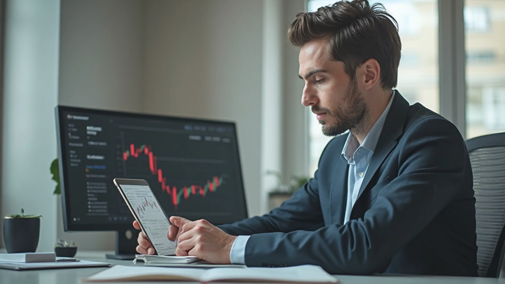 Inwestor analizujący wykresy finansowe na tablecie z notatnikiem